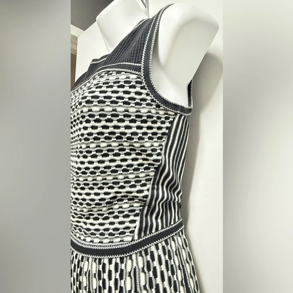 Tory Burch Black and White Geometric Midi Dress Size S
